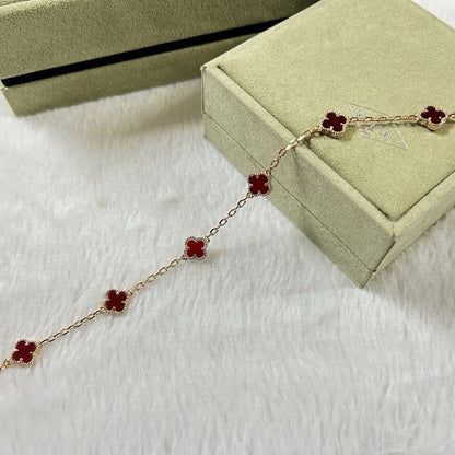 [Joyas Regalia]Pulsera de ágata roja con 6 motivos de trébol