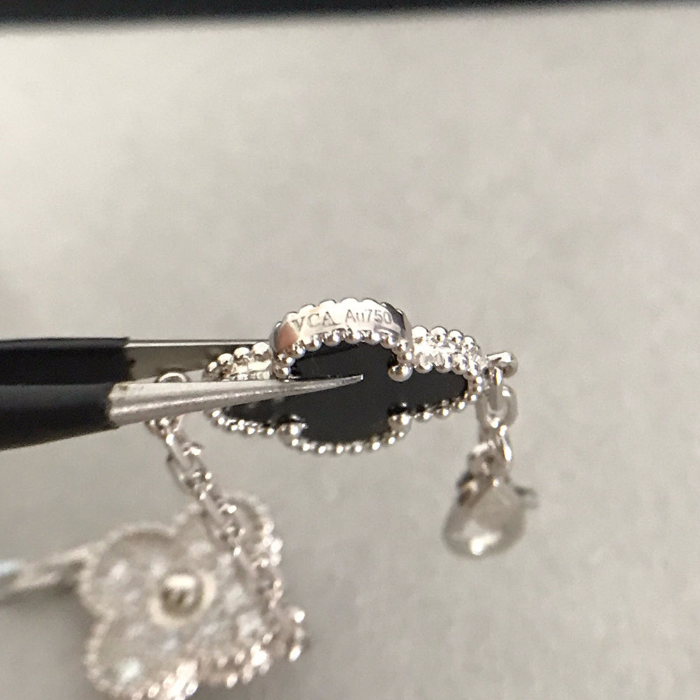[Regalia jewelry]CLOVER 5 MOTIF ONYXS DIAMOND BRACELET SILVER