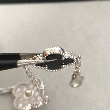 [Regalia jewelry]CLOVER 5 MOTIF ONYXS DIAMOND BRACELET SILVER