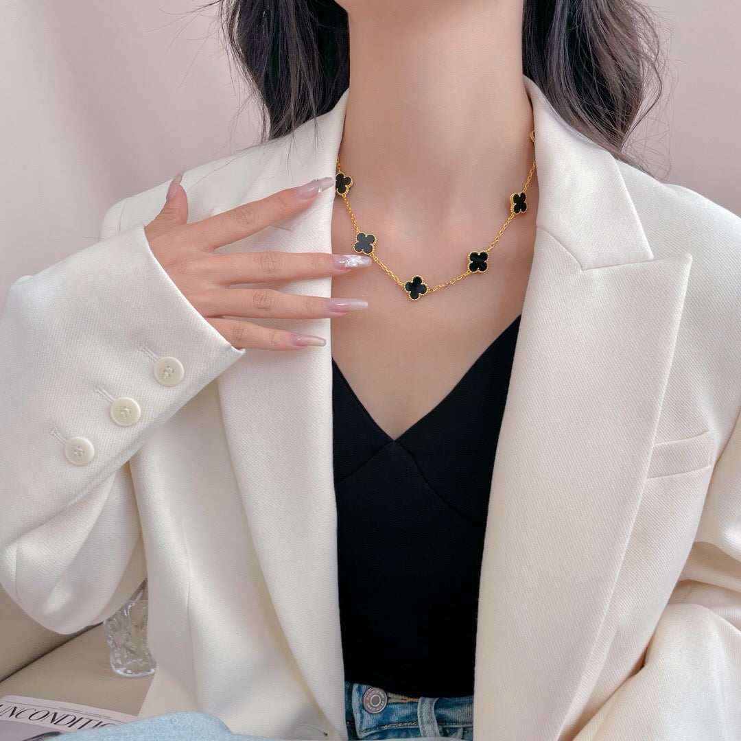 [Regalia jewelry]CLOVERS THE 10-MOTIFS ONYX NECKLACE