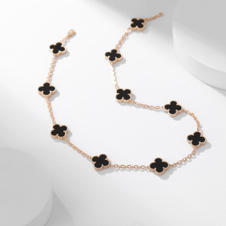 [Regalia jewelry]CLOVERS THE 10-MOTIFS ONYX NECKLACE