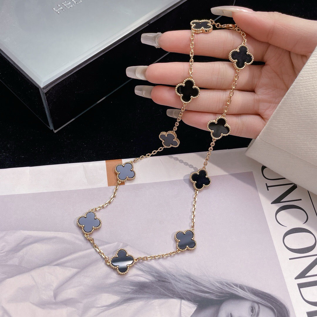 [Regalia jewelry]CLOVERS THE 10-MOTIFS ONYX NECKLACE