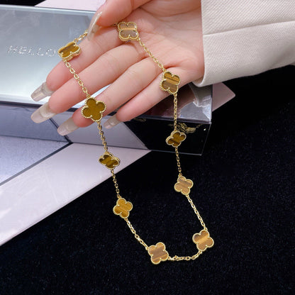 [Regalia jewelry]CLOVERS THE 10-MOTIFS TIGER EYE NECKLACE