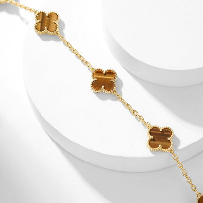 [Regalia jewelry]CLOVERS THE 10-MOTIFS TIGER EYE NECKLACE