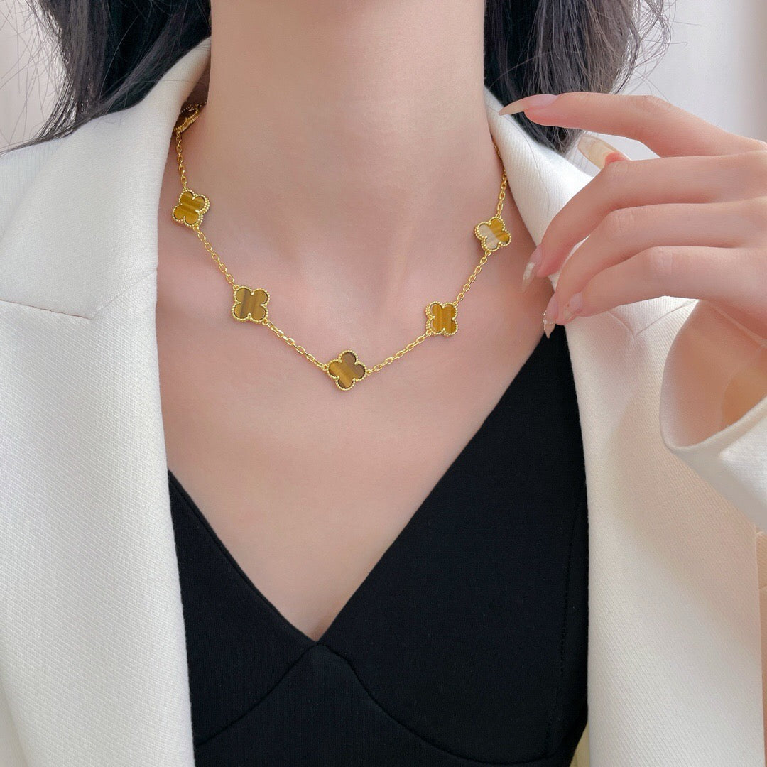 [Regalia jewelry]CLOVERS THE 10-MOTIFS TIGER EYE NECKLACE