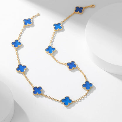 [Joyas Regalia] COLLAR DE ÁGATA AZUL CON 10 MOTIVOS DE TRÉBOLES