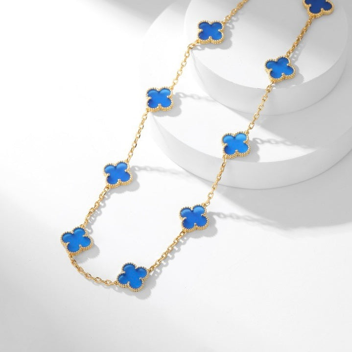 [Joyas Regalia] COLLAR DE ÁGATA AZUL CON 10 MOTIVOS DE TRÉBOLES