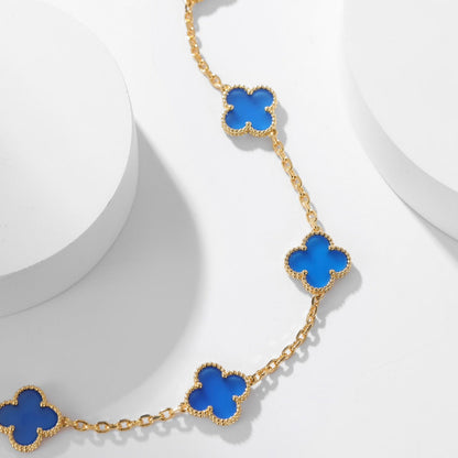 [Joyas Regalia] COLLAR DE ÁGATA AZUL CON 10 MOTIVOS DE TRÉBOLES