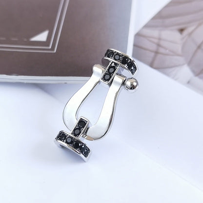 [Joyas Regalia]Pulsera de herradura grande con diamantes negros y plata FORCE