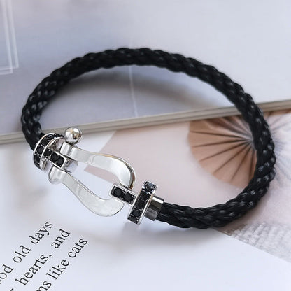 [Joyas Regalia]Pulsera de herradura grande con diamantes negros y plata FORCE