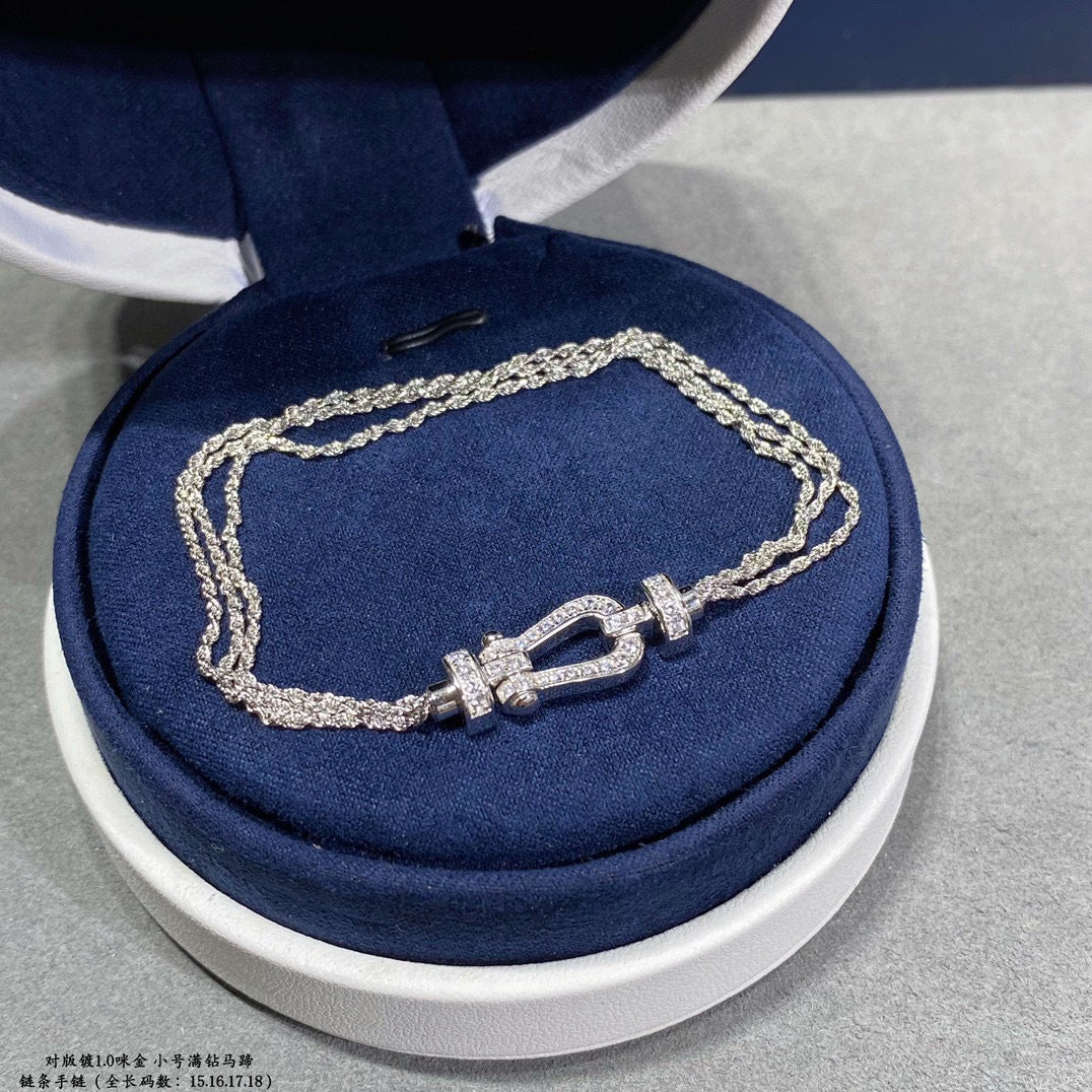 [Joyas Regalia] PULSERA DE CUERDA DE CADENA DE DIAMANTES CON HERRADURA PEQUEÑA FORCE