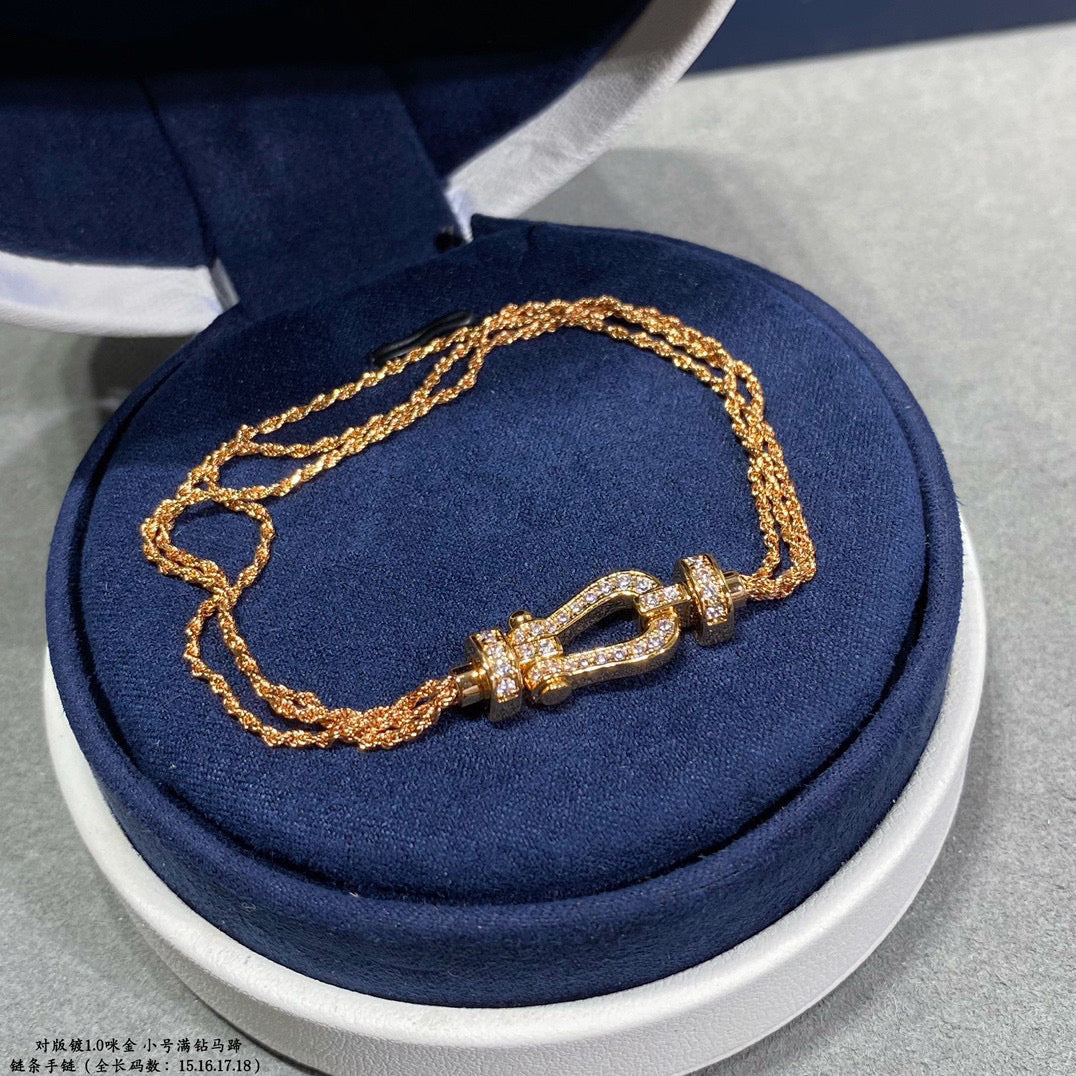 [Joyas Regalia] PULSERA DE CUERDA DE CADENA DE DIAMANTES CON HERRADURA PEQUEÑA FORCE
