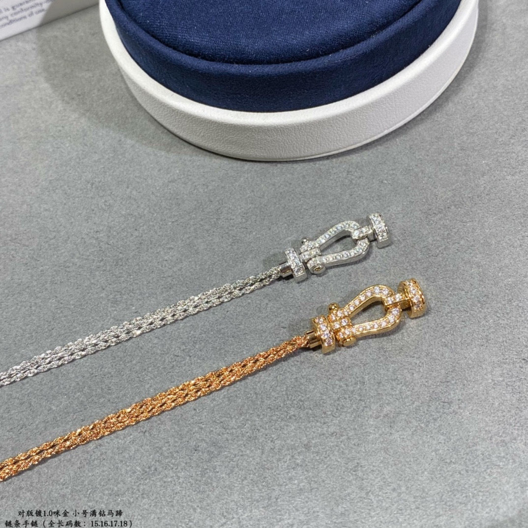 [Joyas Regalia] PULSERA DE CUERDA DE CADENA DE DIAMANTES CON HERRADURA PEQUEÑA FORCE