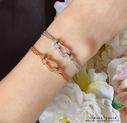 [Joyas Regalia] PULSERA DE CUERDA DE CADENA DE DIAMANTES CON HERRADURA PEQUEÑA FORCE