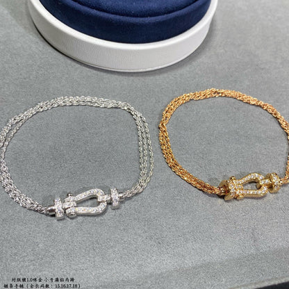 [Joyas Regalia] PULSERA DE CUERDA DE CADENA DE DIAMANTES CON HERRADURA PEQUEÑA FORCE