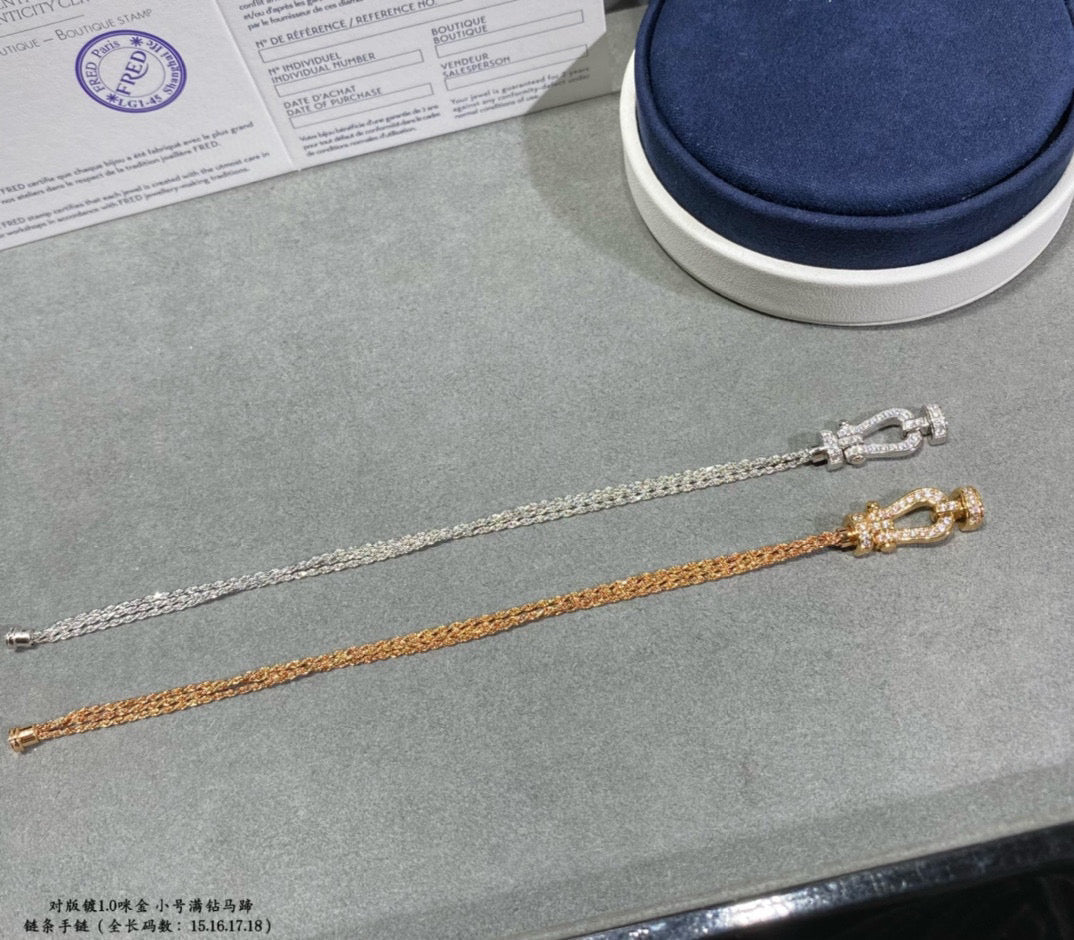[Joyas Regalia] PULSERA DE CUERDA DE CADENA DE DIAMANTES CON HERRADURA PEQUEÑA FORCE