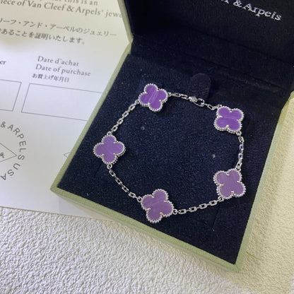[Joyas Regalia] PULSERA TRÉBOL 5 MOTIVOS PÚRPURA VIOLETA