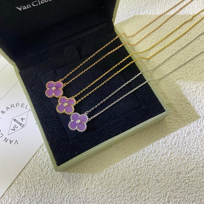 [Regalia jewelry]CLOVER 15MM DIAMOND  PURPLE VIOLET NECKLACE