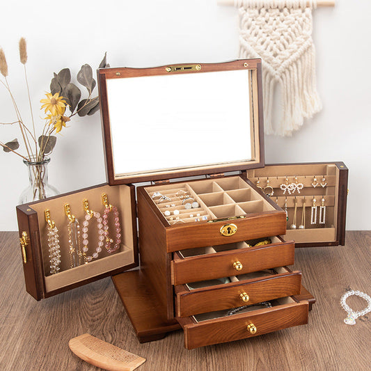 BOÎTE À BIJOUX EN BOIS MULTICOUCHE DE GRANDE CAPACITÉ