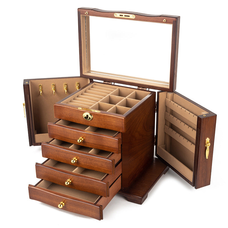 BOÎTE À BIJOUX EN BOIS MULTICOUCHE DE GRANDE CAPACITÉ