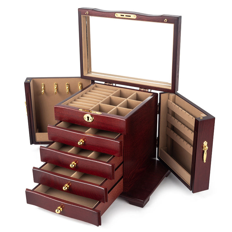 BOÎTE À BIJOUX EN BOIS MULTICOUCHE DE GRANDE CAPACITÉ