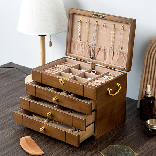 COFFRET À BIJOUX RÉTRO EN BOIS MASSIF AVEC SERRURE