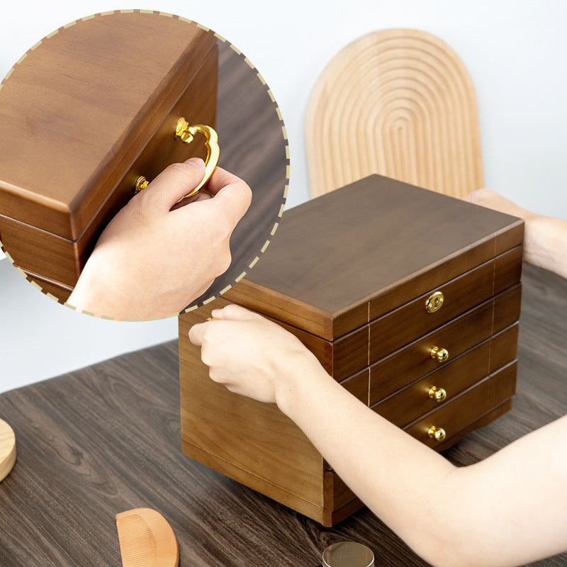 COFFRET À BIJOUX RÉTRO EN BOIS MASSIF AVEC SERRURE