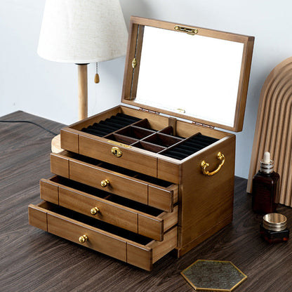 COFFRET À BIJOUX RÉTRO EN BOIS MASSIF AVEC SERRURE