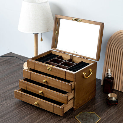 COFFRET À BIJOUX RÉTRO EN BOIS MASSIF AVEC SERRURE