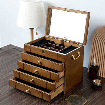 COFFRET À BIJOUX RÉTRO EN BOIS MASSIF AVEC SERRURE
