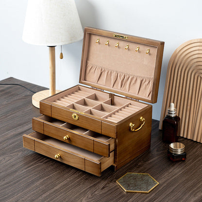 COFFRET À BIJOUX RÉTRO EN BOIS MASSIF AVEC SERRURE
