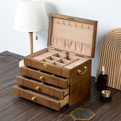COFFRET À BIJOUX RÉTRO EN BOIS MASSIF AVEC SERRURE
