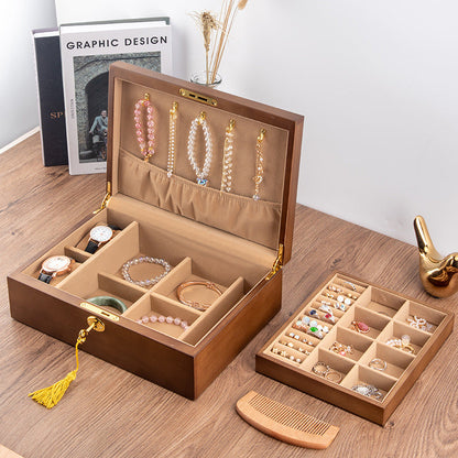 BOÎTE À BIJOUX EN BOIS MASSIF AVEC SERRURE RÉTRO