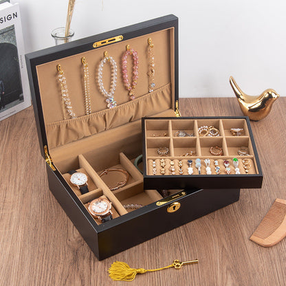 BOÎTE À BIJOUX EN BOIS MASSIF AVEC SERRURE RÉTRO