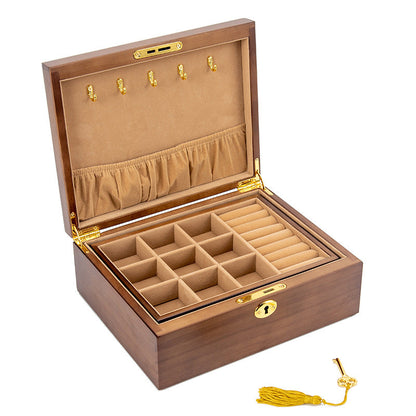 BOÎTE À BIJOUX EN BOIS MASSIF AVEC SERRURE RÉTRO
