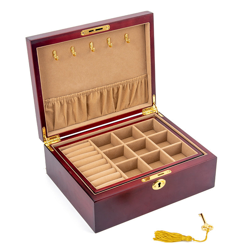 BOÎTE À BIJOUX EN BOIS MASSIF AVEC SERRURE RÉTRO