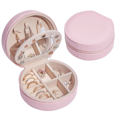 BOÎTE À BIJOUX RONDE EN CUIR BOÎTE DE RANGEMENT DE BIJOUX PORTABLE DE VOYAGE