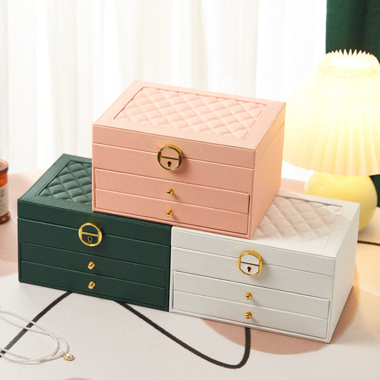 Coffret à bijoux à trois niveaux avec motif losange et serrure