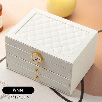 Coffret à bijoux à trois niveaux avec motif losange et serrure