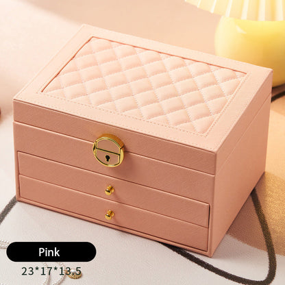 Coffret à bijoux à trois niveaux avec motif losange et serrure