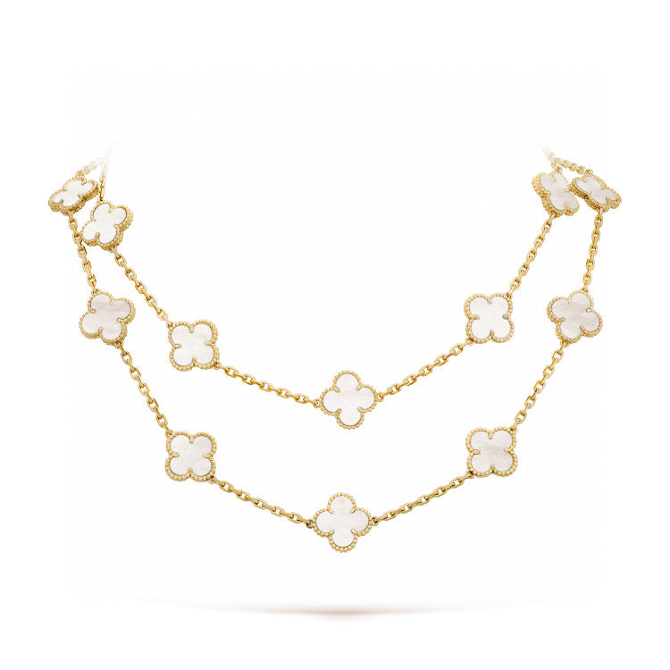 [Joyas Regalia] COLLAR DE TRAPEADORA BLANCA CON 20 MOTIVOS DE TRÉBOL
