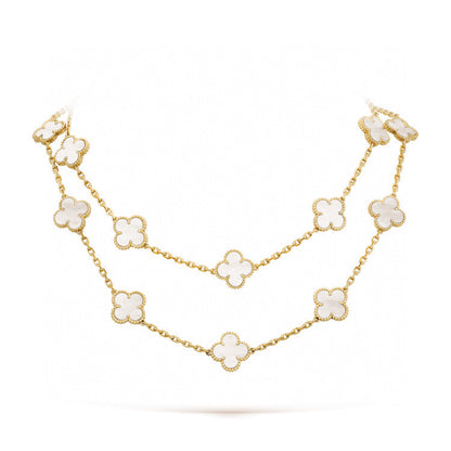 [Joyas Regalia] COLLAR DE TRAPEADORA BLANCA CON 20 MOTIVOS DE TRÉBOL