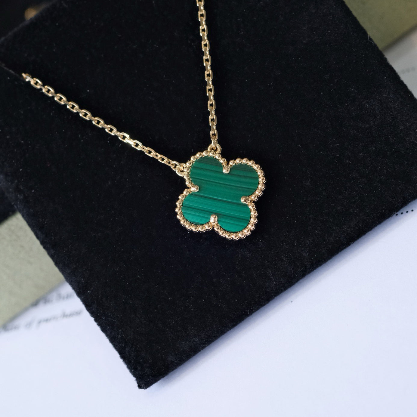 [Regalia jewelry]CLOVER 15MM MALACHITE SINGLE FLOWER  NECKLACE