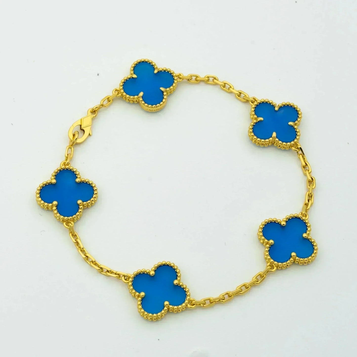 [Joyas Regalia]Pulsera de ágata azul con cinco motivos de trébol