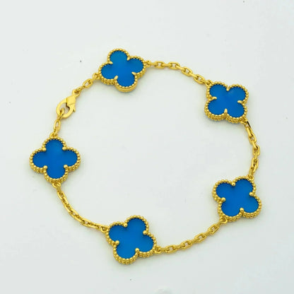 [Joyas Regalia]Pulsera de ágata azul con cinco motivos de trébol