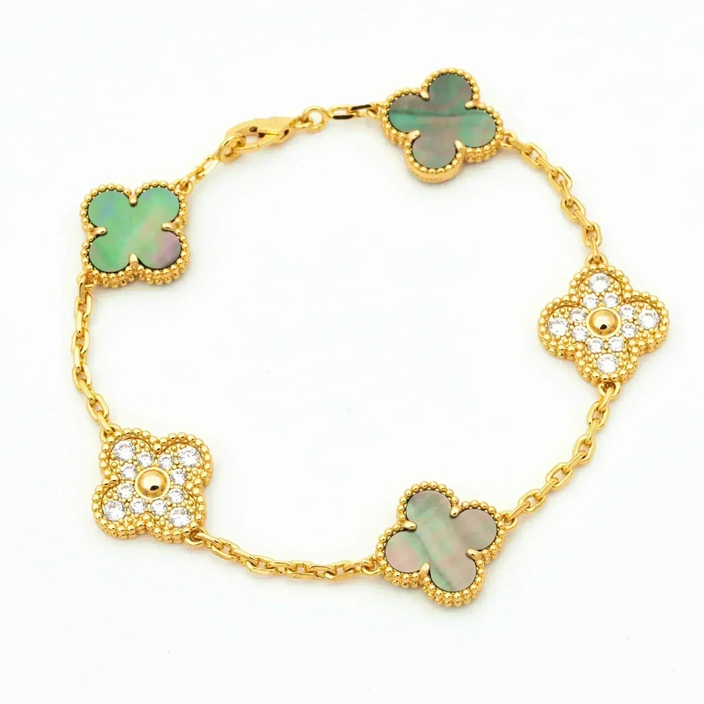 [Joyas Regalia] PULSERA DE DIAMANTES CON 5 MOTIVOS DE TRÉBOL EN COLOR GRIS