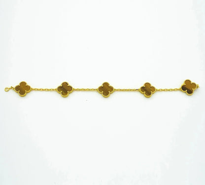 [Joyas Regalia] PULSERA DE OJO DE TIGRE CON 5 MOTIVOS DE TRÉBOL 