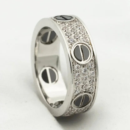 [Joyas Regalia] ANILLO DE AMOR DE CERÁMICA PAVADA CON DIAMANTES DE 5,5 MM