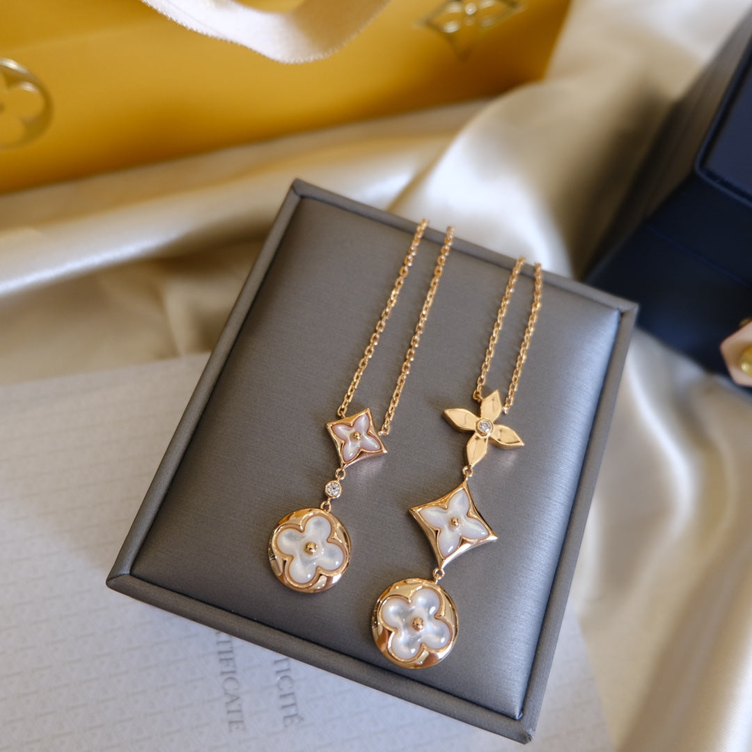[Regalia jewelry]COLOR BLOSSOM LARIAT NECKLACE PINK GOLD WHITE MOTHER PEARL AND DIAMOND