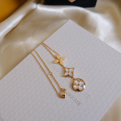 [Regalia jewelry]COLOR BLOSSOM LARIAT NECKLACE PINK GOLD WHITE MOTHER PEARL AND DIAMOND